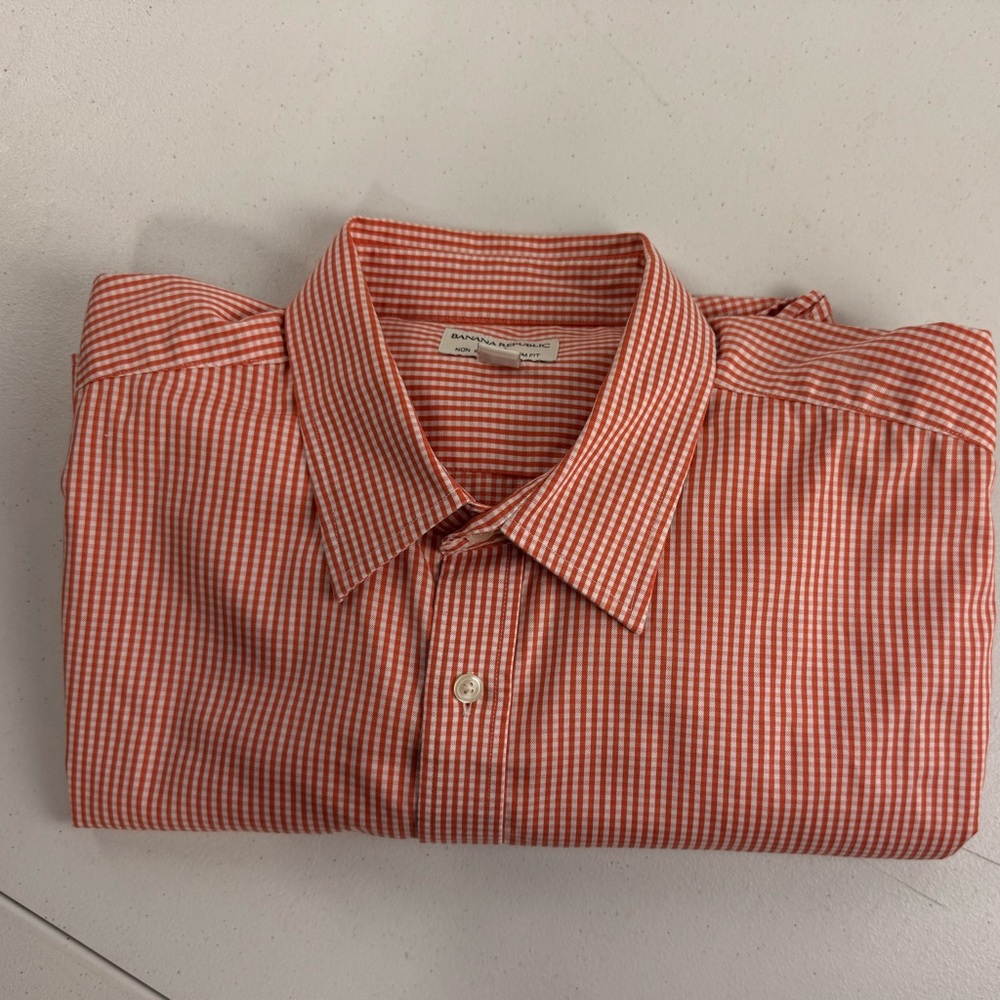 Banana Republic Men's Orange Checkered Shirt XXL